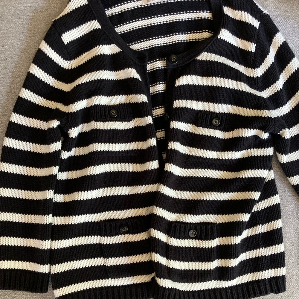 Old Navy Black and White Striped Knit Cardigan